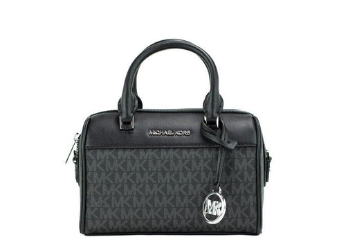 Michael Kors Travel XS Black Signature Leather Duffle Crossbody Handbag Purse